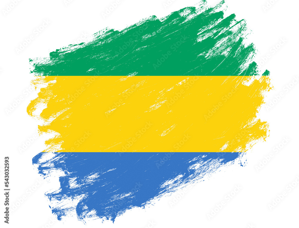 Obraz premium Gabon flag painted on a grunge brush stroke white background