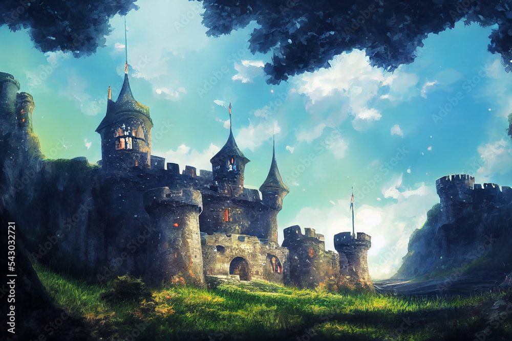 Beautiful illustration of fantasy medieval castle