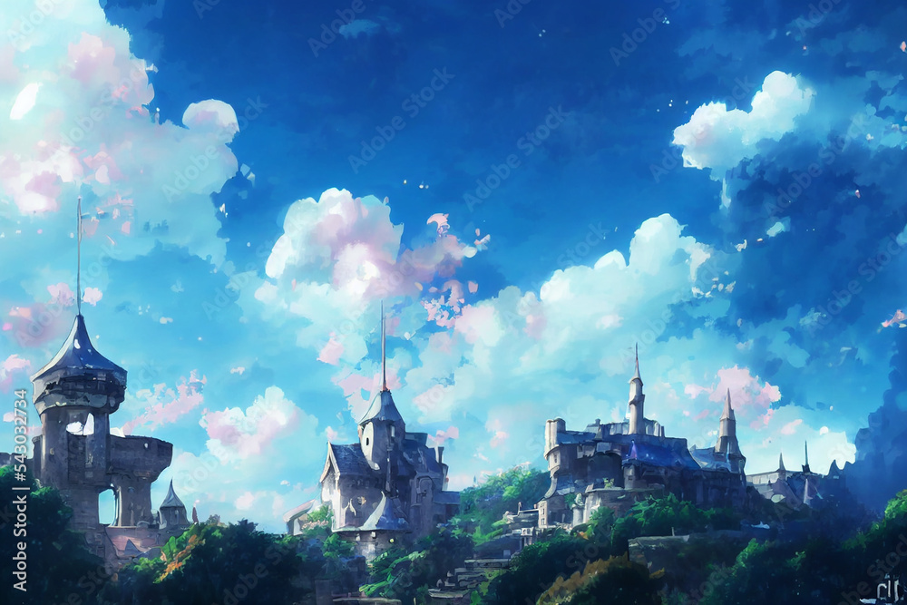 Beautiful illustration of fantasy medieval castle