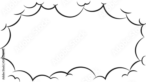 Comic frame background. Cartoon puff cloud frame. Comic book explosion. Boom, pow effect. Explosion with puffs of smoke.
