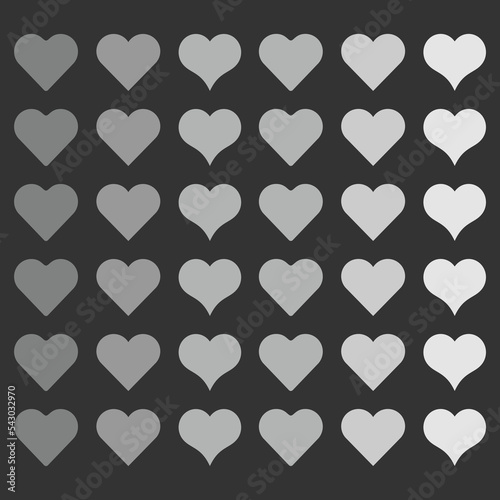 The heart icons are isolated on a dark background. Dark and gray hearts. web icons for applications and programs. Vector graphics
