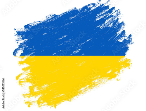 Ukraine flag painted on a grunge brush stroke white background