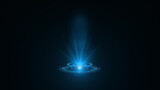 3D rendering blue round hologram emitting rays of light. Futuristic Sci-fi interface. Glow portal. Technology background. Good for tech title and background, news headline business intro screensaver.