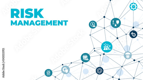 Risk management vector illustration. Concept with icons related to risk analysis or risk assessment and identification in business, in a company or in finance.