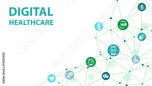 Digital healthcare and smart health devices and iot technology in medicine vector illustration. Concept around medical big data, cloud applications