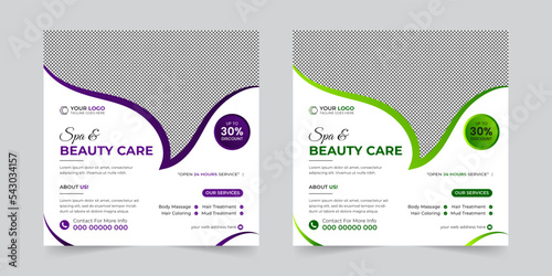 Modern Spa & Beauty Center social media post, Digital marketing agency Corporate banner promotion ads sales and discount banner vector template design.