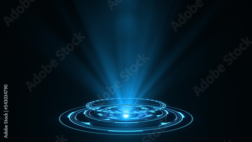 HUD circle interfaces. Hi tech futuristic display. Blue hologram button. Digital data network protection, future technology network concept FHD. Modern cyberspace innovation. 3D rendering.