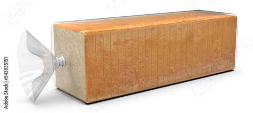 Sliced bread in foil bag packaging isolated on white background high quality details.3d rendering