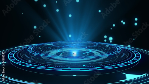 Blue hologram HUD circle interfaces. Digital data network protection, future technology network concept. Excellent for any kind of hi-tec, science, technology or futuristic concept. 3D rendering. © kinomaster
