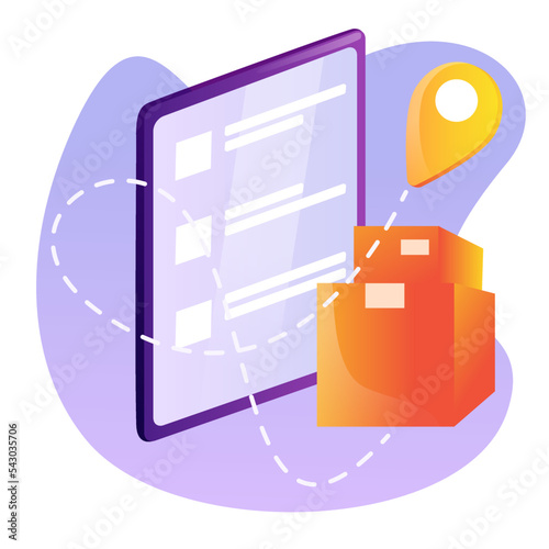 Online delivery service, delivery tracking laptop, pin location point marker of map for shipment concept. Product shipping packing. Logistic icon vector render illustration
