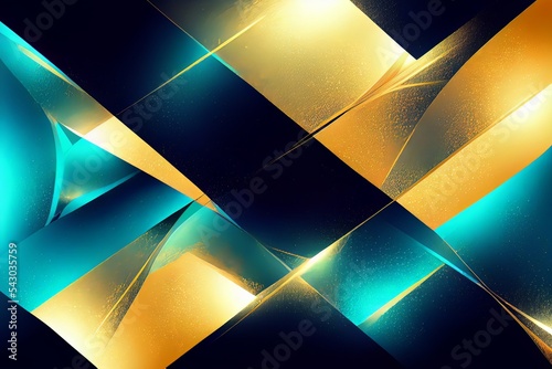 Abstract cosmic dark blue background with neon golden lights, virtual reality.