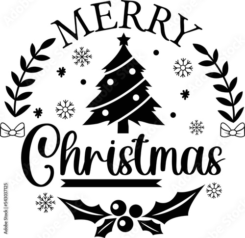 Circular Merry Christmas design with  Christmas tree and mistle toe. Good for Christmas ornament sublimation.