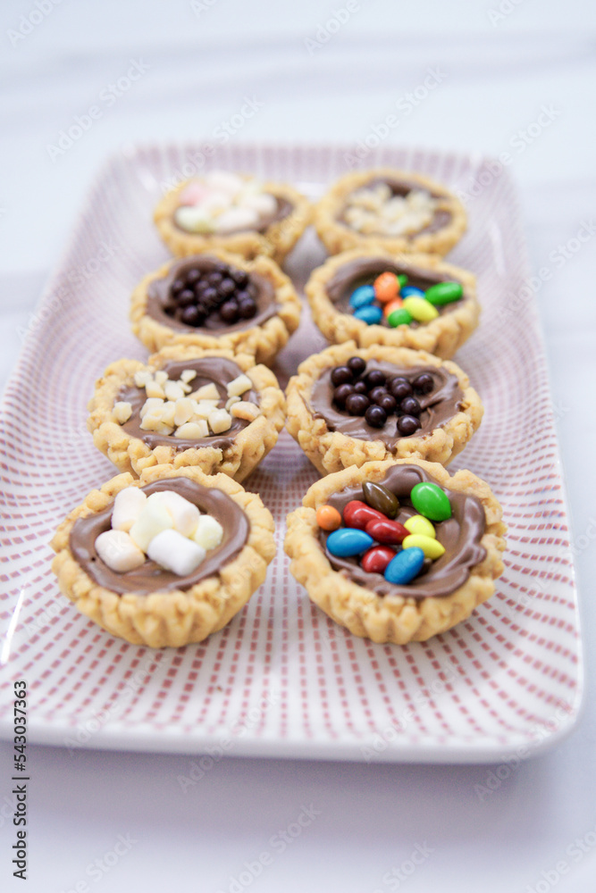 Cheese tart, chocolate tart, strawberry tart and various types of tarts