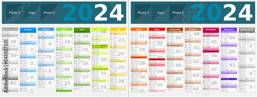 Calendrier 2024 14 mois au format 320 x 420 mm recto verso entièrement modifiable via calques et texte sans serif