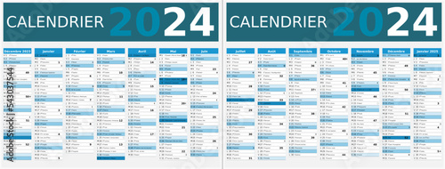 Calendrier 2024 14 mois au format 320 x 420 mm recto verso entièrement modifiable via calques et texte sans serif