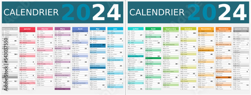 Calendrier 2024 14 mois au format 320 x 420 mm recto verso entièrement modifiable via calques et texte sans serif