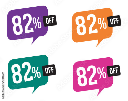 82 percent discount. purple, orange, green and pink balloons for promotions and offers. Vector Illustration on white background.
