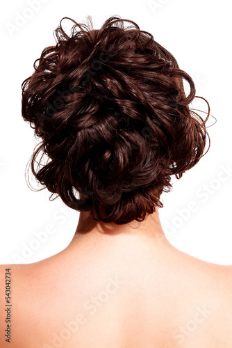 Closeup shot of woman with style hairstyle, isolated on white background