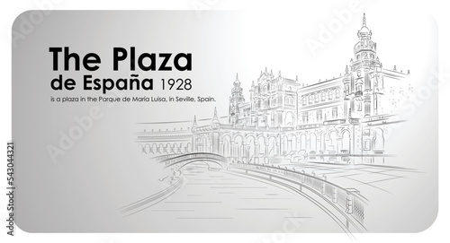 The Plaza de Espa  a. Plaza in Spain outline vector drawing.
