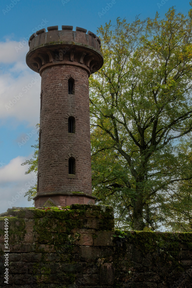 old sandstone watchtower in the forest on the Heiligenberg near Heidelberg