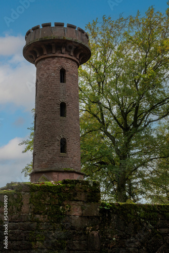 old sandstone watchtower in the forest on the Heiligenberg near Heidelberg
