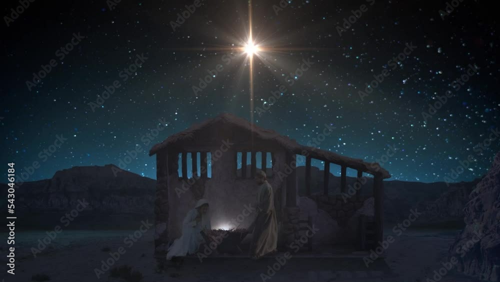Holy Family Nativity Manger Scene In Stable Of Baby Jesus, Mary, Joseph ...