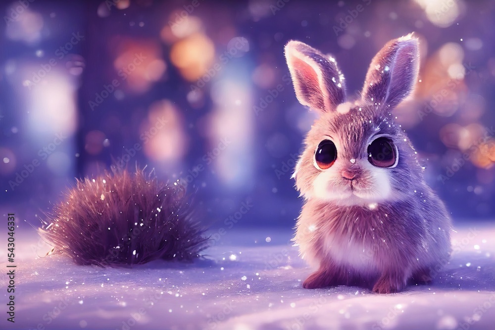 Christmas and New Year celebration postcard with bunny with big eyes, copy space. Greeting gift card with a 2023 year symbol. Merry Christmas and Happy New Year congratulation season. Festive pet card Christmas and New Year celebration postcard with bunny with big eyes, copy space. Greeting gift card with a 2023 year symbol. Merry Christmas and Happy New Year congratulation season. Festive pet card