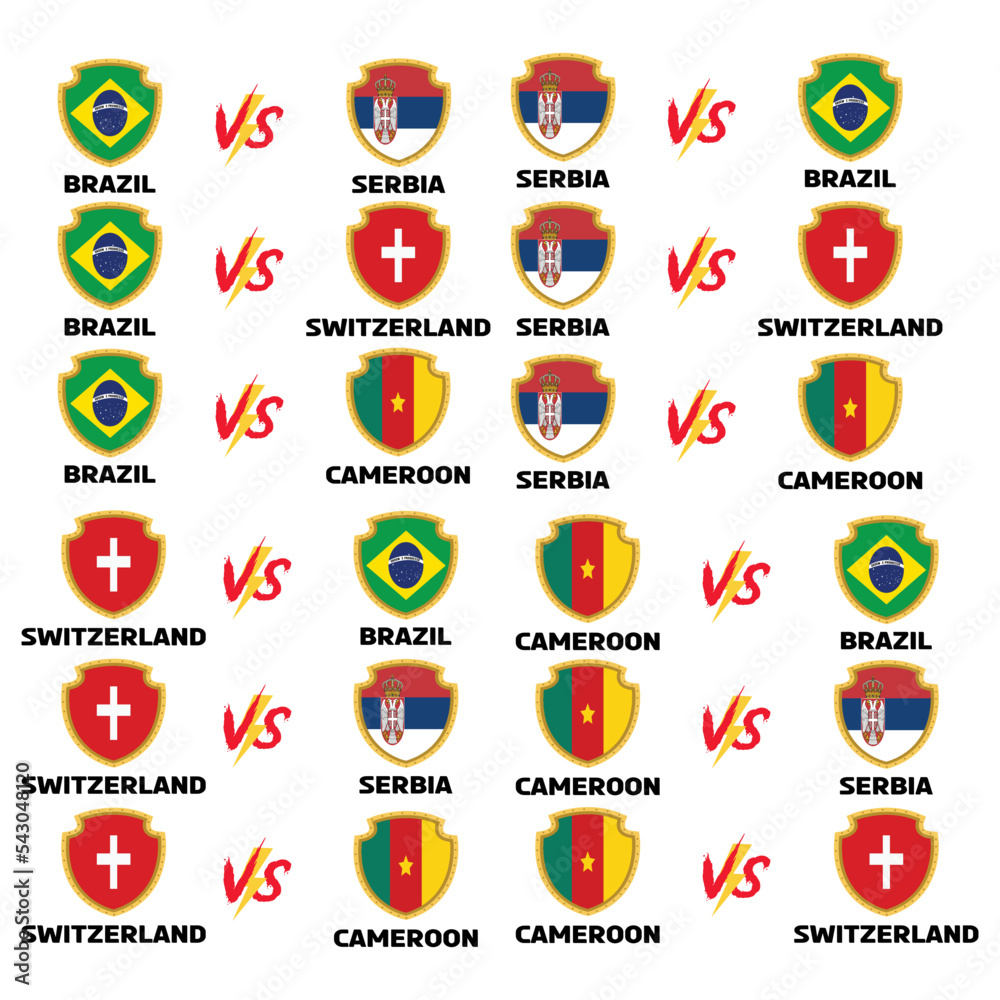 brazil serbia switzerland cameroon  groups vs groups match  Vector  Design