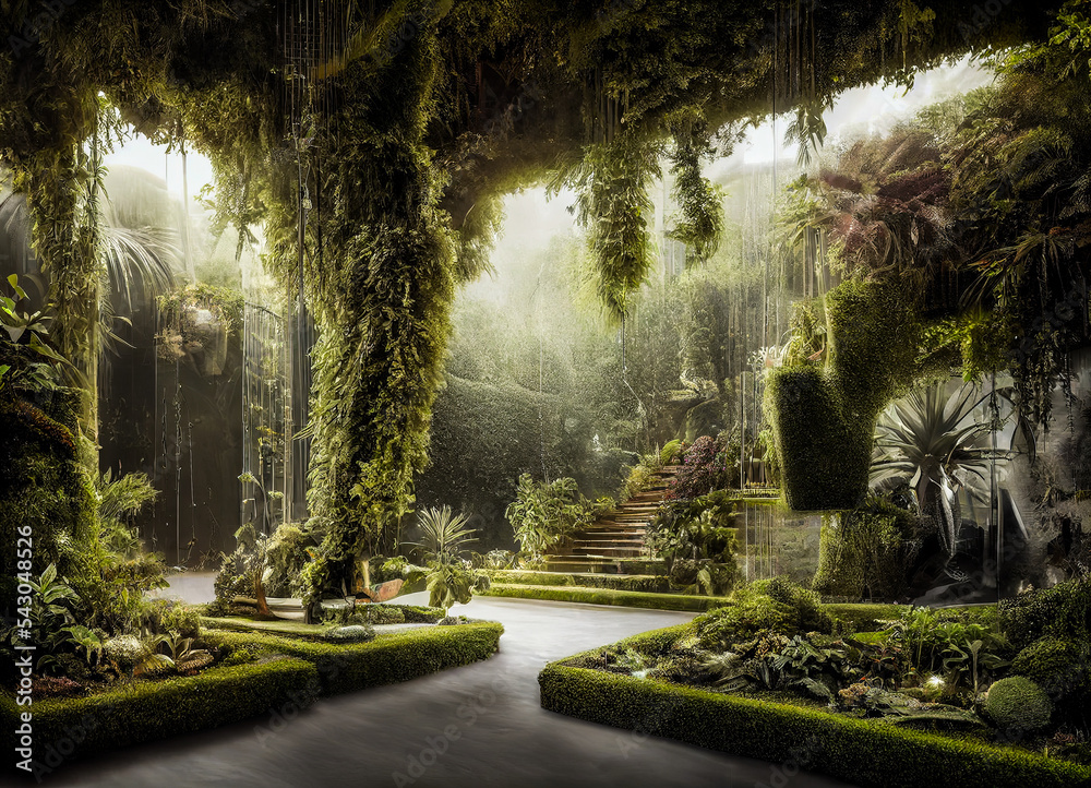 Hanging gardens of Babylon. Wonders of the World. Concept design. Stock