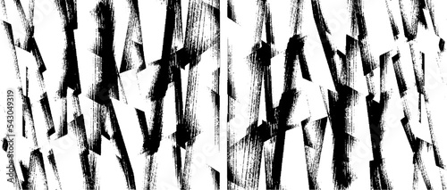 Monochrome texture composed of irregular graphic elements. Distressed uneven grunge background. Abstract vector illustration. Overlay for interesting effect and depth. Isolated on white background.

