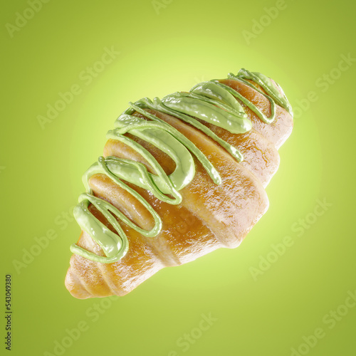 croissant stuffed with pistachio cream on colored background, dvertising image photo