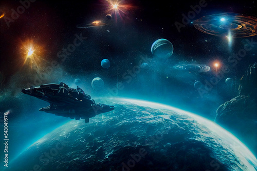 Fototapeta Naklejka Na Ścianę i Meble -  future battle spaceship at space