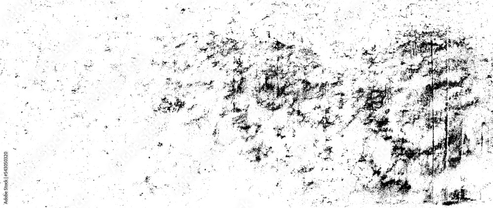 Monochrome texture composed of irregular graphic elements. Distressed uneven grunge background. Abstract vector illustration. Overlay for interesting effect and depth. Isolated on white background.


