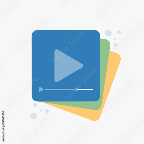 A screen with play button, media player.  Web icons for ui and ux, website or mobile application