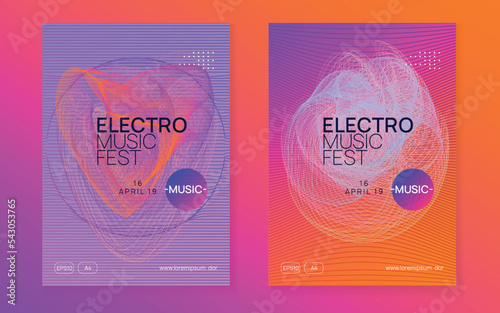 Neon edm flyer. Electro trance music. Techno dj party. Electronic sound event. Club dance poster.