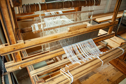 Old loom in a country house. Close-up. Antique household utensils