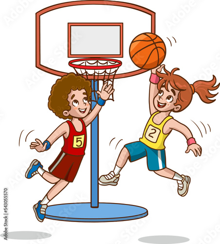vector illustration of kids playing basketball