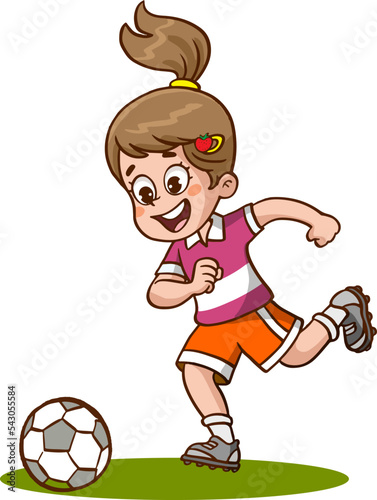 cute kid boy play soccer as striker