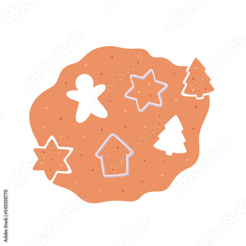 Christmas cookies. Process of making homemade cookies. Forms for cutting gingerbread. Merry Christmas and Happy Holidays. Hand drawn vector illustration