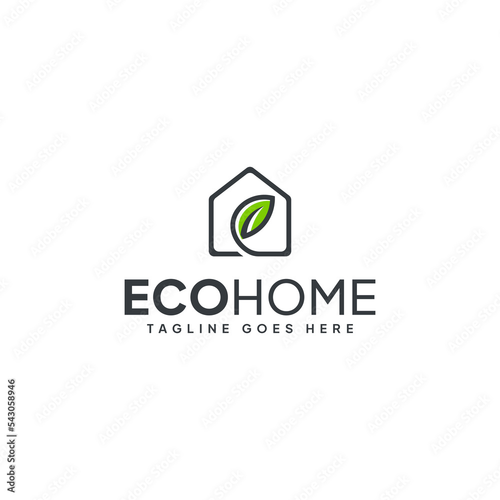 Home icon with green leaf vector logo design, eco-friendly home logo design, nature icon template