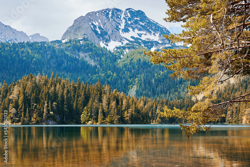 Montenegro Bobotov kuk peak and black lake with autumn nature and plants. Famous nature landscapes