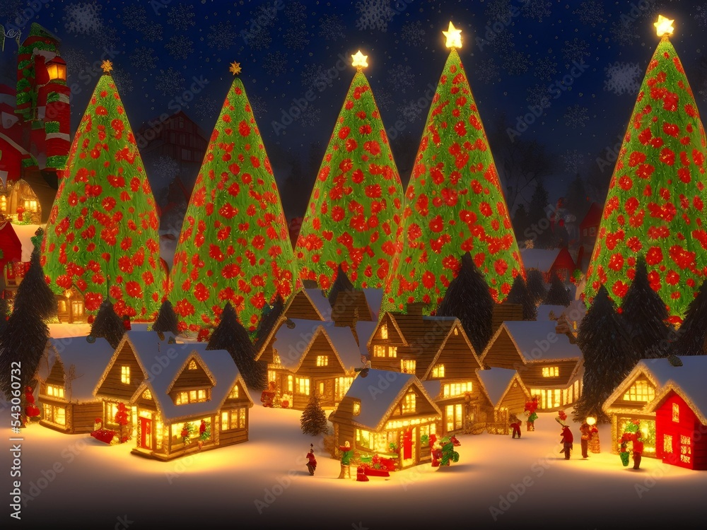 Christmas village evening 3d render scene cute atmospheric