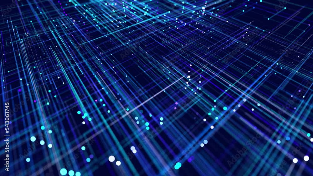 Lines form hologram information blocks, ai construction light grid, info concept lines and nodes. Big data fields. Hi-tech info technology. vj loop abstract background sci fi theme