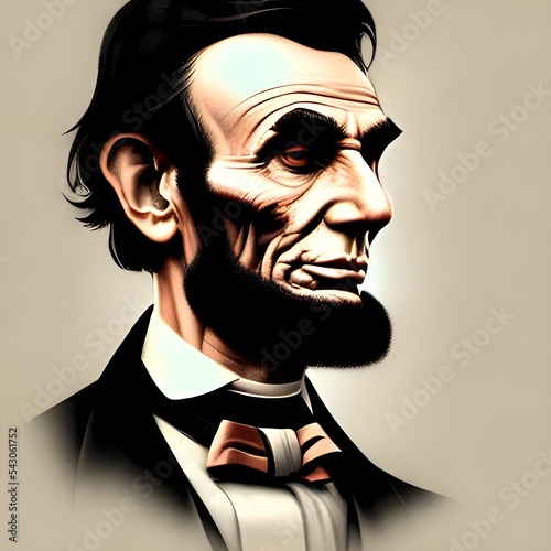 Munich, Germany, 01.11.2022: Illustrated Portrait of Abraham Lincoln . High quality illustration