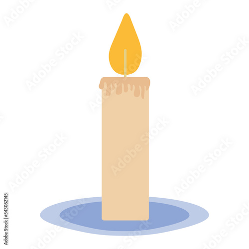 simple flat  long yellow candle with melted wax on a plate