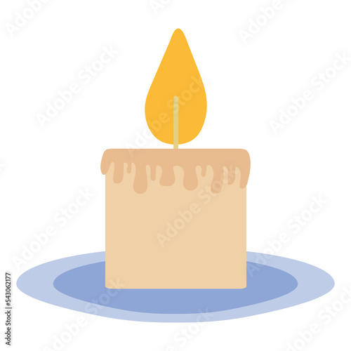 simple flat  short yellow candle with melted wax on a plate