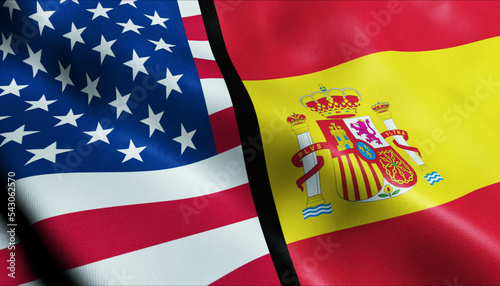 Spain and USA Merged Flag Together A Concept of Realations