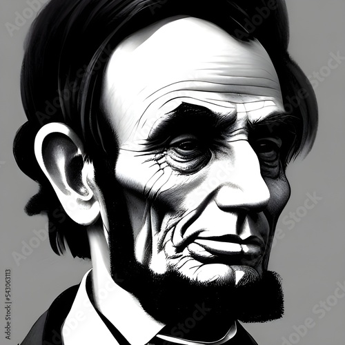 Munich, Germany, 01.11.2022: Illustrated Portrait of Abraham Lincoln . High quality illustration