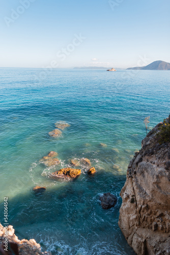 Beautiful azure coast with rocks by the sea with clear water on the island of Elba, Italy