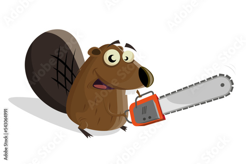 funny cartoon beaver with chainsaw
